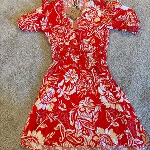 A.L.C. Red & White Floral V-Neck Short Dress